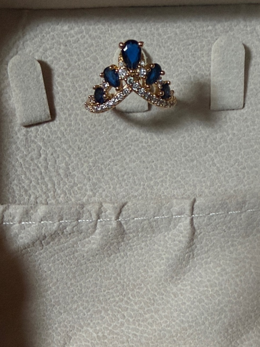 Elegant Blue Teardrop and CZ Crown Ring BP